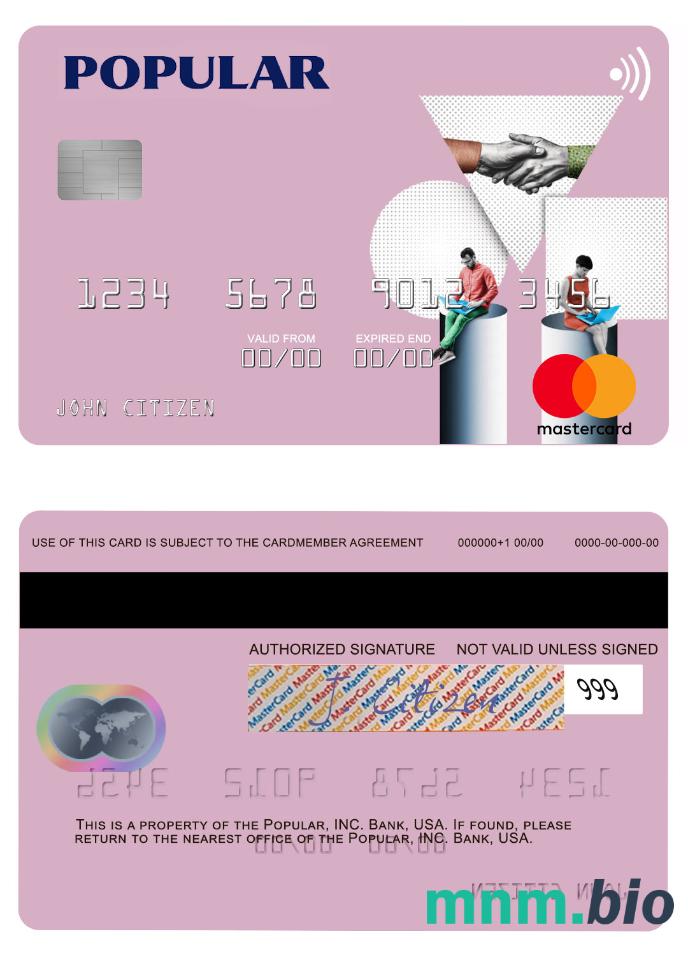 USA Popular, Inc. Bank przykład karty mastercard w formacie PSD